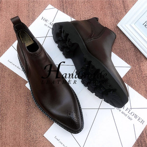 Nouvelles bottes Chelsea rétro anglaises en cuir véritable pour hommes - bottes brodées à bout pointu en cuir véritable - Product Image 5