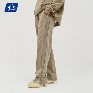 YLS yüksek kaliteli yarık eşofman altları Vintage Streetwear fransız Terry erkek Joggers yığılmış koşu pantolonları erkek eşofman altı