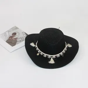Moda batı upwide geniş ağız fantezi kabuk-şerit kovboy Vintage şapka