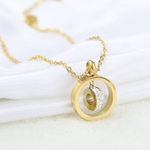 Ensemble collier et boucles d'oreilles en acier inoxydable avec strass pour femmes, bijoux géométriques ronds, mode, pour soirée, 20 mm - Product Image 4