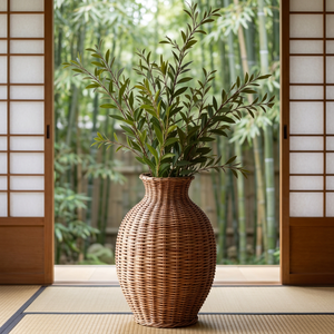 High Quality Minimalism Scallop Hand-woven Rattan <b>Decorative</b> <b>Vase</b> Rattan Table <b>Vase</b> Meticulous OEM From Vietnam Factory - Product Image 1