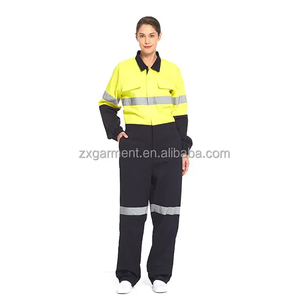 Grosir Wanita Buatan Khusus Katun Bernapas Coverall Anti-statis dengan Pita Reflektif