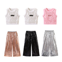Vêtements Hip Hop pour filles de 3 ans à l'âge adulte, ensemble de 2 pièces, haut à paillettes et pantalon pour la danse jazz, costumes de danse moderne