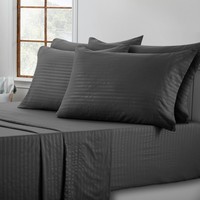 Ensemble de literie pour lit king size, blanc, 100% coton, drap-housse à rayures de 3 cm
