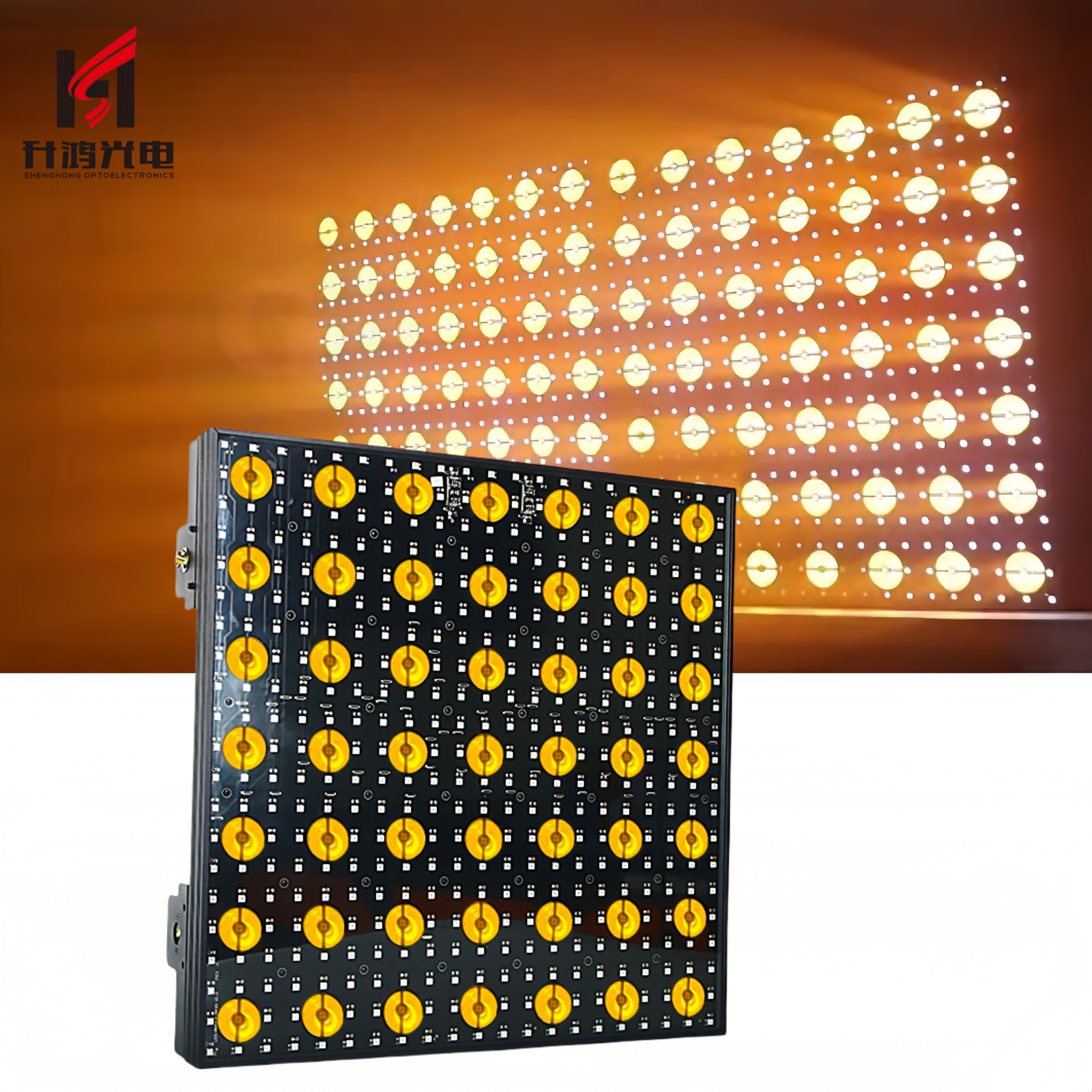 IP20 Full-Color 7x7 Gold Pixel Matrix LED Stage Background DMX512 Control 200W Power RGBW UV Display Board Event Matrix Light