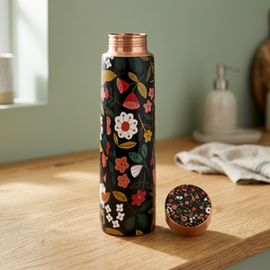 Thermos en acier inoxydable à motif floral avec couvercle, bouteille d'eau portable de voyage - Product Image 3