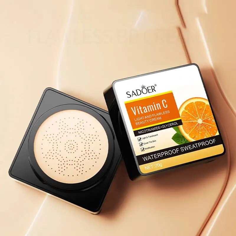 SADOER OEM label pribadi Vitamin C, foundation riasan kecantikan pemutih cerah perawatan kulit alami moistirizing organik