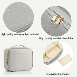 Sacs à cosmétiques de luxe pour femmes, pochettes amovibles, logo personnalisé, fermeture à glissière, matériau PU, motif lettres, couleurs noires, compartiments - Product Image 6