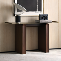 Table console rectangulaire en bois de frêne massif de style vintage Wabi-Sabi, minimaliste moderne nordique, avec plateau en pierre, pour petit appartement