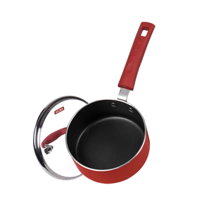 16cm Aluminum <strong>Nonstick</strong> Ceramic <strong>Saucepan</strong> with Double Bottom Glass Lid and Bakelite Handle for Home Cooking - Product Image 1