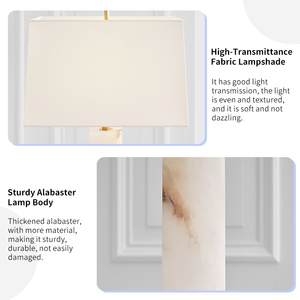 Lampada da Tavolo Moderna in Alabastro, Decorazione di Lusso per Camere d'Albergo, Colonna Rettangolare in Pietra, Base in Ottone a Gabbia, Grande Lampada da Tavolo Gironde in Tessuto - Product Image 3