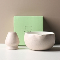 Bol à thé matcha en céramique traditionnel avec bec verseur et support pour fouet, pour cérémonie, Chawan, bol de mélange pour matcha, ensemble café et thé