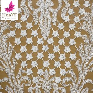 Kain Renda Nigeria 2021 Putih Murni Kualitas Tinggi Payet Putih Gaun Pengantin Gaun Malam Kain HY1689 - Product Image 4