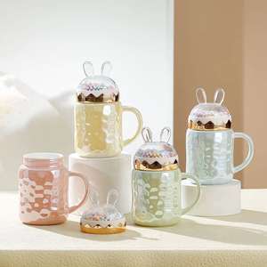 Tasse en céramique effet miroir ondulé avec couvercle, anti-poussière, de grande valeur, pour la maison et le bureau, pour eau, café, thé au lait - Product Image 1