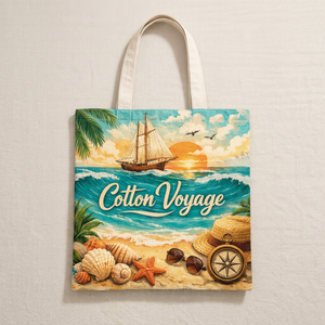 Cotton Voyage Beach Tote <b>Bag</b> Large Size Cotton Canvas Shopping <b>Bag</b> With Sailboat Print Handheld Handle Summer Beach tote - Product Image 1