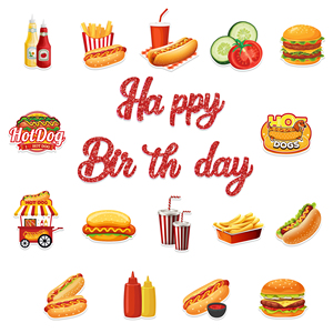 Guirnalda de Papel con Diseño de Hamburguesa y Papas Fritas para Decoración de Fiestas de Cumpleaños, Barbacoas y Picnics, Marca Huancai - Product Image 3