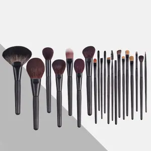 21 Buah Cerpelai Bulu Hewan Hitam Grosir Kosmetik Make Up Brush Kit 22 Buah Gagang Kayu Makeup Brush Set