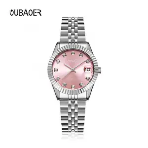 OUBAOER 6090 elegante silberne Damen Quarzuhr ausgefallenes Stahl armband Wasserdichter Kalender Concise Casual Uhren design