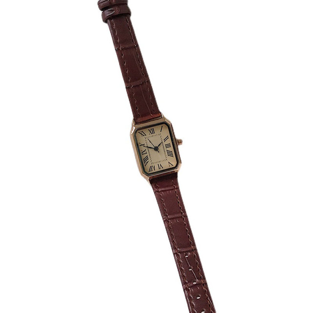 OEM Customize Brand Logo Antique Style Leather Strap Square Ladies Quartz Wrist Watch