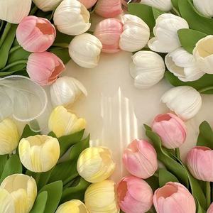 Toptan 33cm Mini Renkli Lale Romantik Düğün Otel İç Mekan Masaüstü Ofis Dekorasyonu Fotoğrafçılık Aksesuarları - Product Image 3