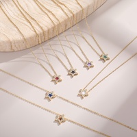 Collier en acier inoxydable plaqué or PVD 18 carats étanche, entièrement serti de zircons, avec pendentif étoile en résine colorée, bijoux