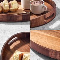 Plateau de service ovale en bois avec poignées découpées, grand plateau décoratif pour le petit-déjeuner, plateau en bois pour table basse, cuisine, spa
