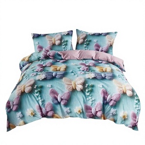 Poland Stock Modern 3D Knitting Look Butterfly <b>Bedding</b> <b>Set</b> 3pcs Teal Duvet Cover Polyester EU Dropshipping Ready to Ship - Product Image 1