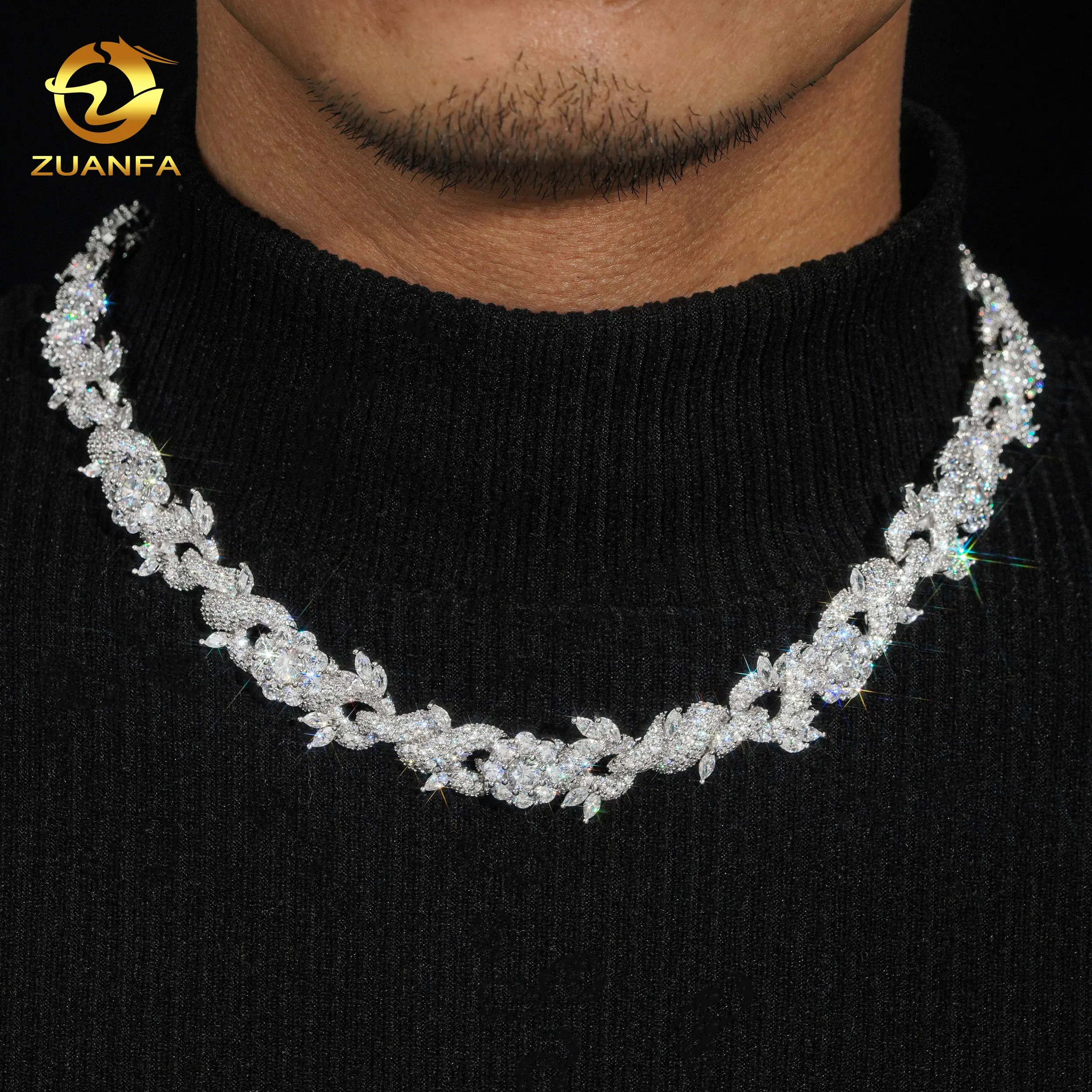 Pass Diamond Tester 925 di alta qualità gioielli Hip Hop in argento Sterling ghiacciato VVS Moissanite Miami mosaico catena a maglie cubana