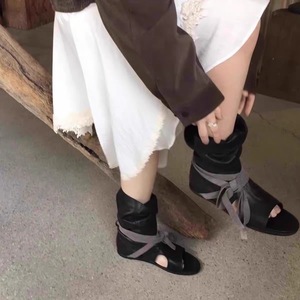 Bottes d'été légères mi-mollet pour femme, en cuir véritable, style rétro, à lacets, bout ouvert, collection 2026 - Product Image 3