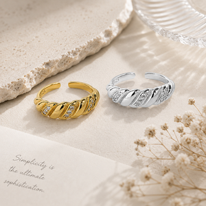 Bague <span class=keywords><strong>Croissant</strong></span> Torsadée en Argent Sterling 925 au Design Original avec Micro-Pavé CZ, Bijoux Tendance Hypoallergéniques pour Femmes, Vente en Gros - Product Image 2