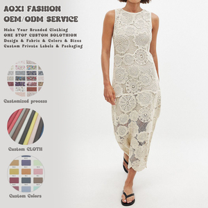 Usine de vêtements de haute qualité en Chine, robes décontractées sans manches en dentelle <span class=keywords><strong>crochet</strong></span> pour femmes, vêtements personnalisés, robes midi personnalisées pour femmes - Product Image 2