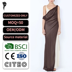 Robe longue asymétrique drapée à une épaule, légère et transparente, élégante pour <span class=keywords><strong>femme</strong></span> – Meilleures ventes - Product Image 1