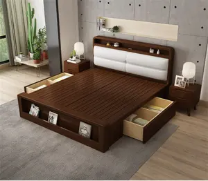 Factory Hot Sale 2020 New Style Bedroom Furniture Beautiful Wood Color King Size Bed Wood