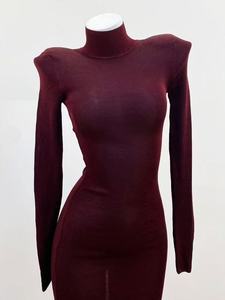 Abito Lungo da Donna Autunno Inverno, Collo Alto, Aderente, Sottile, Sexy, <span class=keywords><strong>in</strong></span> <span class=keywords><strong>Maglia</strong></span> a Maniche Lunghe, Colore <span class=keywords><strong>Bordeaux</strong></span> - Product Image 2