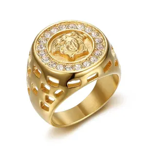 Wholesale New Fashion Jewelry 316l Stainless Steel 18k Gold Plated Ancient Greek Mythology Medusa Head Man Ring