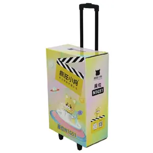 Customized Logo Printed Exhibition Cardboard Paper Package Trolly Box For Promotion With Wheels