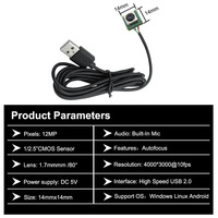 Modul Kamera Mini USB 14*14mm 12MP, 4K 30FPS 1080P 60FPS, PDAF Auto Focus, Mikrofon Terintegrasi, Ukuran Ringkas untuk Integrasi Perangkat