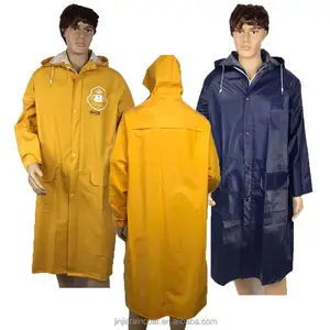 Custom Hoge Kwaliteit Regenjas Waterdicht Geel Pvc Polyester Regenjas Poncho Lange Herbruikbare Regenkleding