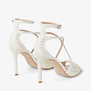 Sandales à talons hauts pour femme, bout carré ouvert, avec perles et brides croisées, style mariage, talon aiguille, design de marque, été - Product Image 6