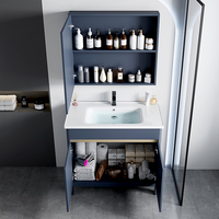 Ensemble de meuble de salle de bain moderne en aluminium pour hôtel Robinet de miroir intelligent Conception étanche Lavabo en céramique sur pied Lavabo