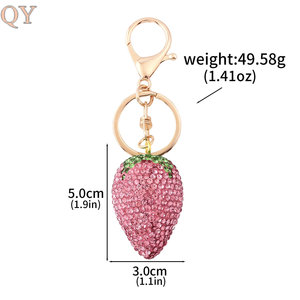 QY Kawaii Strawberry Rhinestone Crystal Keychain Cute Fruit <b>Bag</b> Charm <b>Key</b> <b>Ring</b> Fashion Pendant Gift for Women Wholesale - Product Image 3