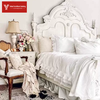 Lit double en bois massif de style rétro français, lit de 1,8 mètre, lit de princesse rococo sculpté de style européen, lit de mariage