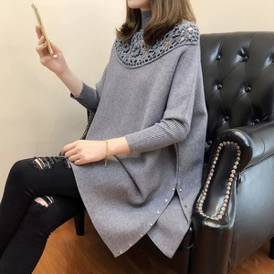 <span class=keywords><strong>Pull</strong></span>-over ajouré à <span class=keywords><strong>perles</strong></span> pour femmes, poncho à manches longues, en tricot, ample, dernière collection - Product Image 4