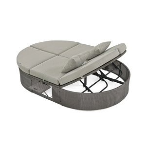 Modern Foldable Outdoor Sun Bed <b>Daybed</b> with Cushions & Pillows <b>Rattan</b> Iron Frame Reclining Chaise 2-Person Outdoor Furniture - Product Image 6