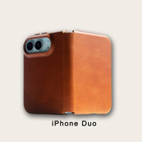 Étui de téléphone en cuir huilé premium pour Apple iPhone 18 Fold Duo, étui portefeuille à rabat, cuir de vachette véritable vintage avec fentes