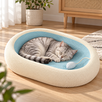 Lit grattoir pour chat en carton bleu ovale en forme de piscine avec jouet interactif souris, idéal pour l'été – Vente en gros