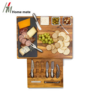 Bandeja rectangular de madera y pizarra Natural para servir comida, con cuchillo y juego de cuencos de acero inoxidable, decoración del hogar - Product Image 4