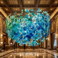 Lustre en acrylique carré à dégradé personnalisé, grand luminaire suspendu de luxe pour hall d'hôtel, décoration de hall commercial