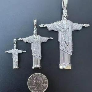 Moissanite Cristo el Redentor Colgantes y dijes de joyería fina, Brasil Sólido 925 Acabado en rodio de plata, PASA PROBADOR DE DIAMANTES - Product Image 1