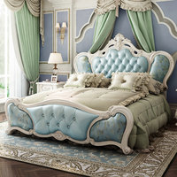 Lit King Size de Luxe Européen avec Cuir Artificiel Gravé de Diamants, Tissu à Poils Longs et Cadre en Bois